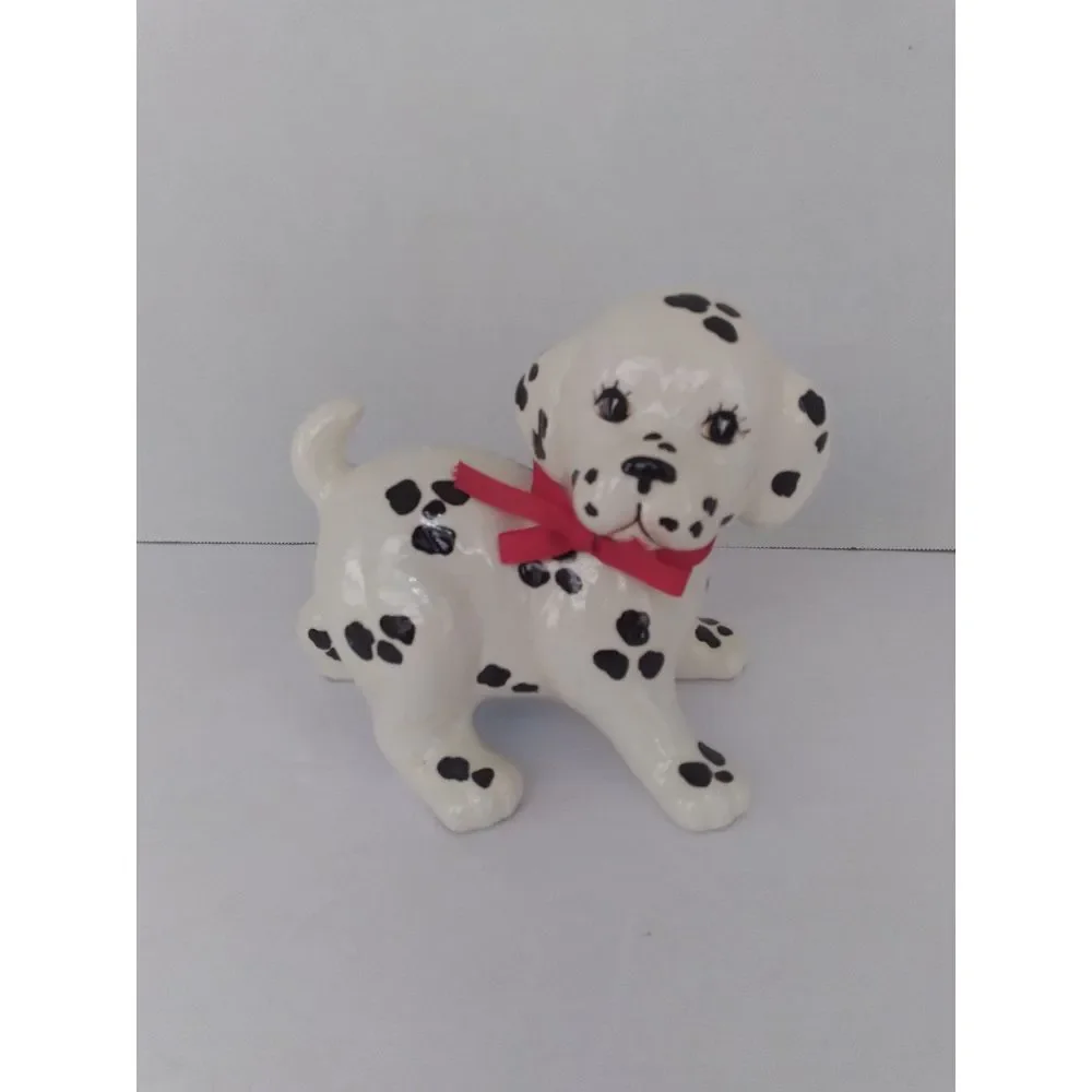 Vintage Ceramic Dalmatian Puppy Figurine with Red Bow Home Decor‎ Collectible